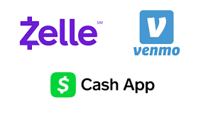 picture of zelle, venmo and cash app logos
